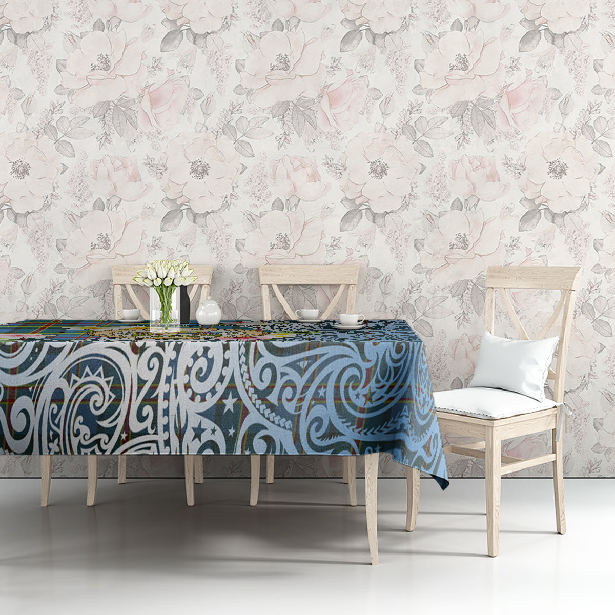 Hawaii State Tablecloth Tropical Flowers With Tartan Pattern LT05 - Polynesian Pride