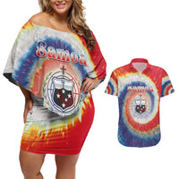 Samoa Couples Matching Off Shoulder Short Dress and Hawaiian Shirt Tie Dye Unique Style