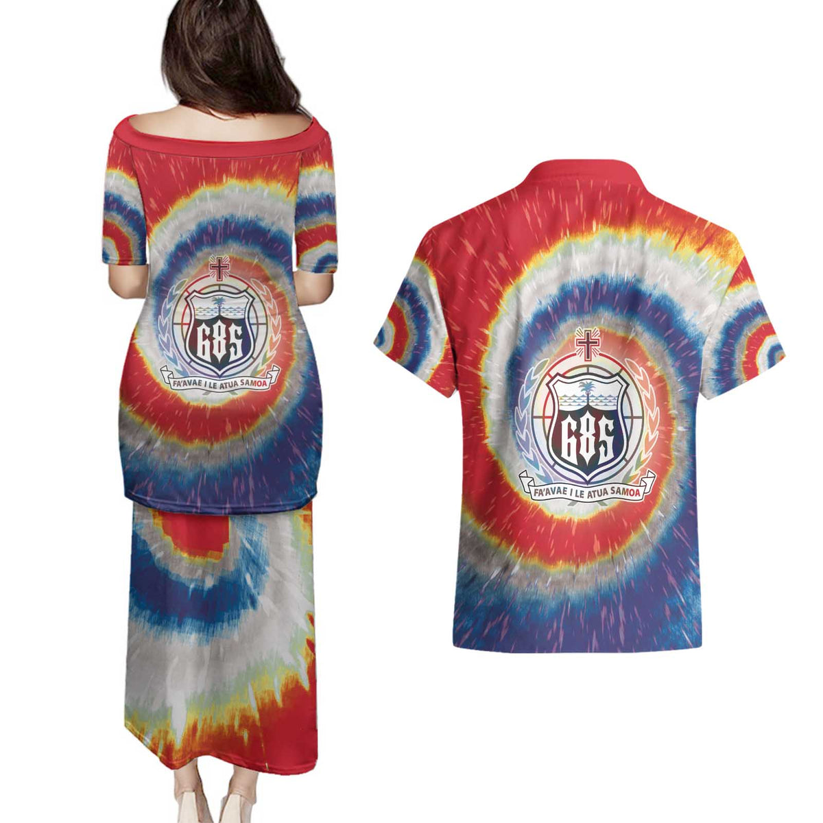 Samoa Couples Matching Puletasi and Hawaiian Shirt Tie Dye Unique Style