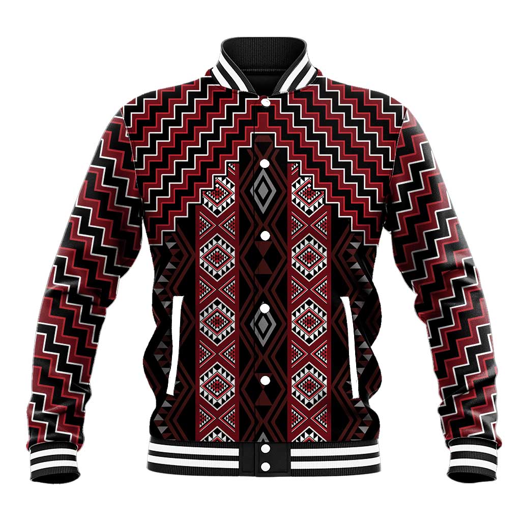 New Zealand Aotearoa Baseball Jacket Red Poutama With Taniko Pattern LT05