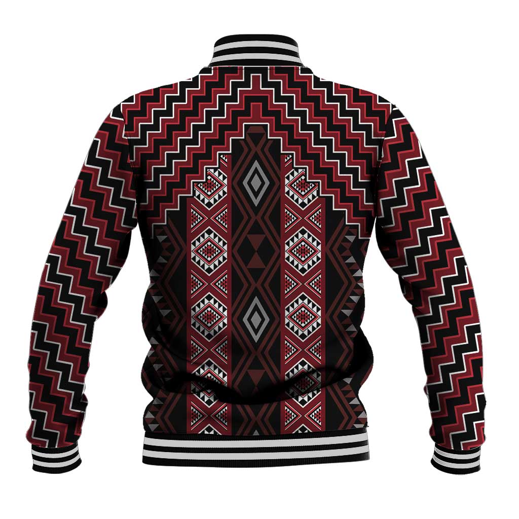 New Zealand Aotearoa Baseball Jacket Red Poutama With Taniko Pattern LT05