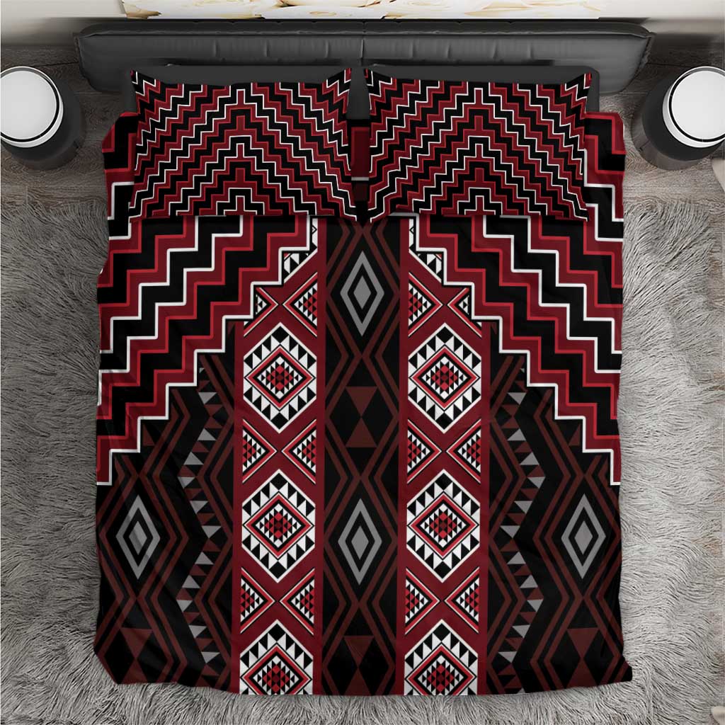 New Zealand Aotearoa Bedding Set Red Poutama With Taniko Pattern LT05