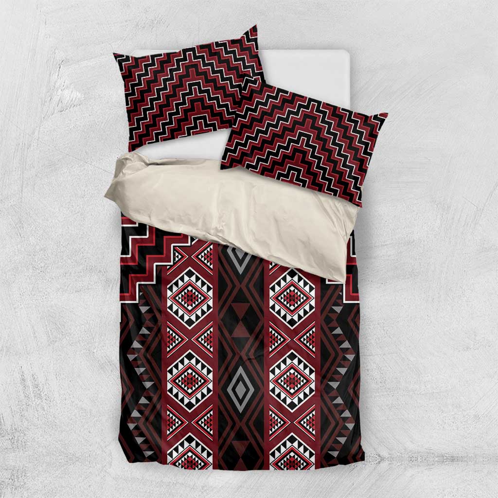 New Zealand Aotearoa Bedding Set Red Poutama With Taniko Pattern LT05