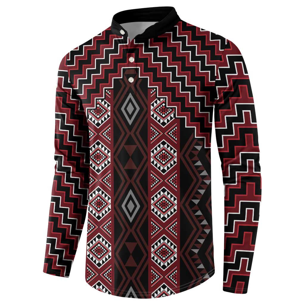 New Zealand Aotearoa Button Sweatshirt Red Poutama With Taniko Pattern LT05
