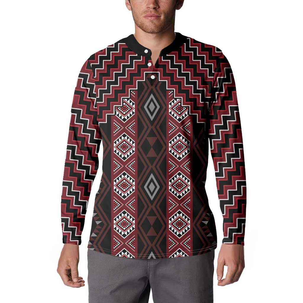 New Zealand Aotearoa Button Sweatshirt Red Poutama With Taniko Pattern LT05