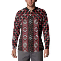 New Zealand Aotearoa Button Sweatshirt Red Poutama With Taniko Pattern LT05