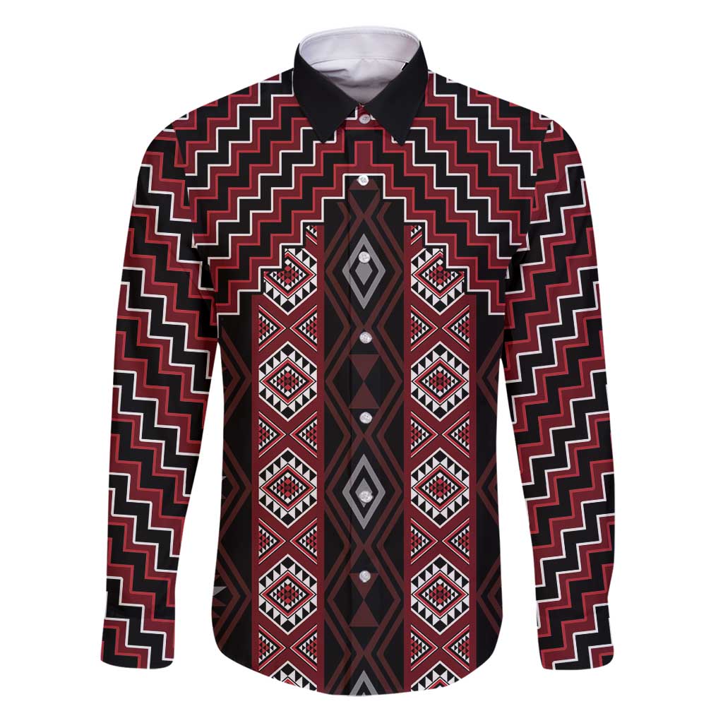 New Zealand Aotearoa Family Matching Puletasi and Hawaiian Shirt Red Poutama With Taniko Pattern LT05