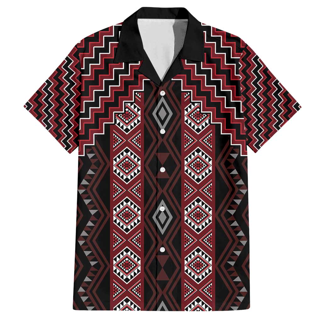 New Zealand Aotearoa Family Matching Summer Maxi Dress and Hawaiian Shirt Red Poutama With Taniko Pattern LT05