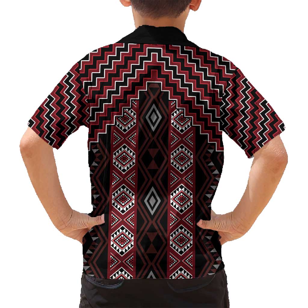 New Zealand Aotearoa Family Matching Tank Maxi Dress and Hawaiian Shirt Red Poutama With Taniko Pattern LT05