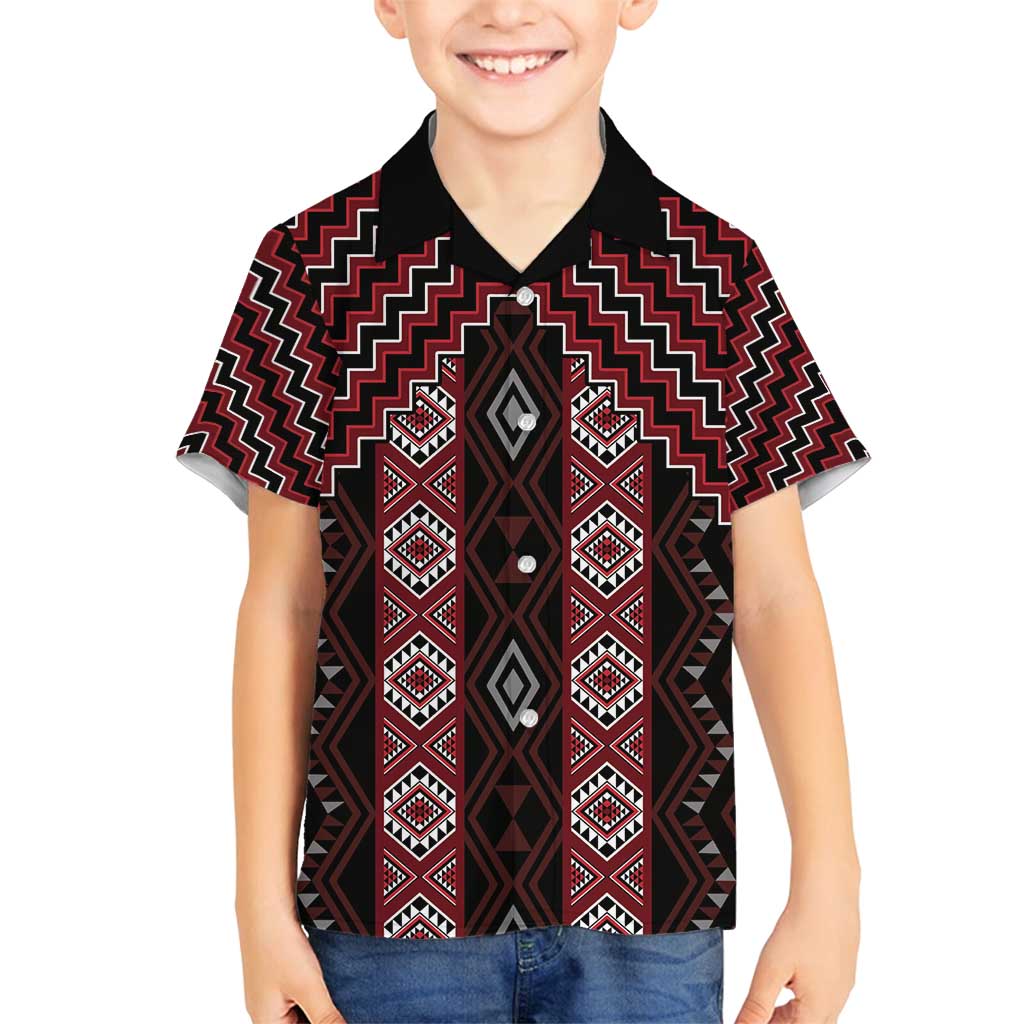 New Zealand Aotearoa Family Matching Tank Maxi Dress and Hawaiian Shirt Red Poutama With Taniko Pattern LT05