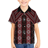 New Zealand Aotearoa Family Matching Tank Maxi Dress and Hawaiian Shirt Red Poutama With Taniko Pattern LT05