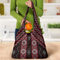 New Zealand Aotearoa Grocery Bag Red Poutama With Taniko Pattern