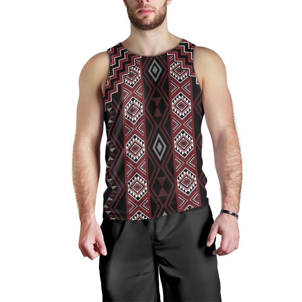 New Zealand Aotearoa Men Tank Top Red Poutama With Taniko Pattern LT05