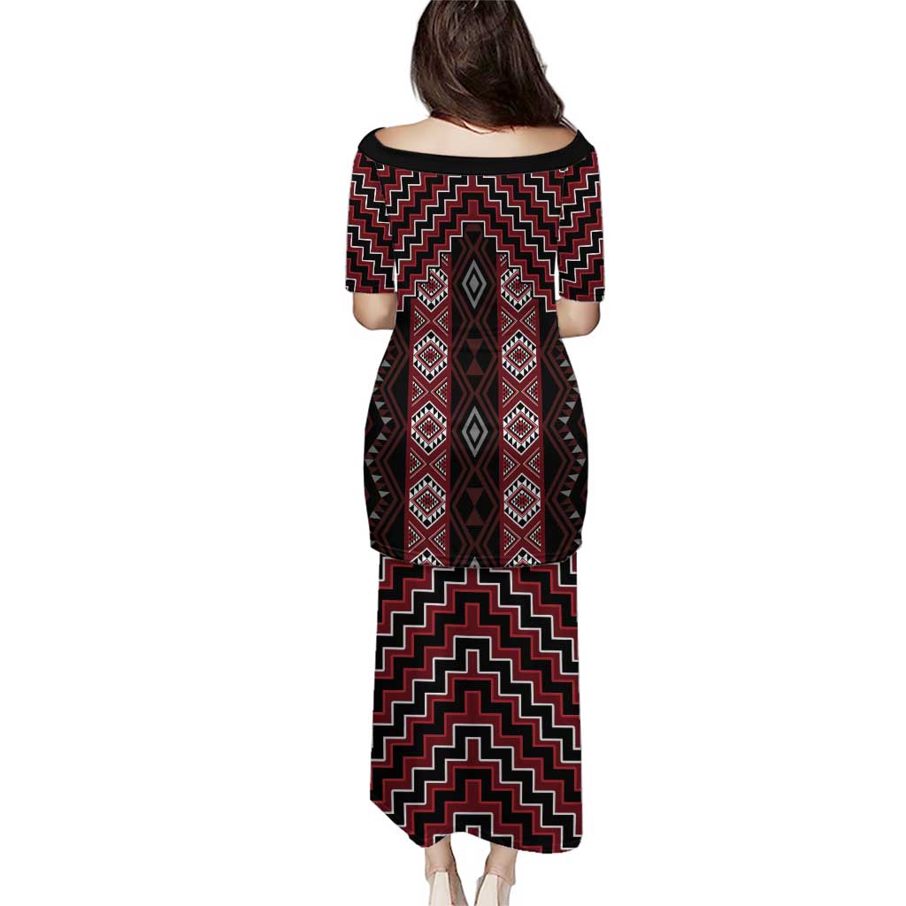 New Zealand Aotearoa Puletasi Red Poutama With Taniko Pattern LT05