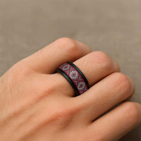 New Zealand Aotearoa Spinner Ring Red Poutama With Taniko Pattern - Polynesian Pride
