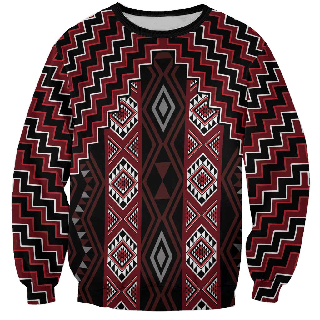 New Zealand Aotearoa Sweatshirt Red Poutama With Taniko Pattern LT05