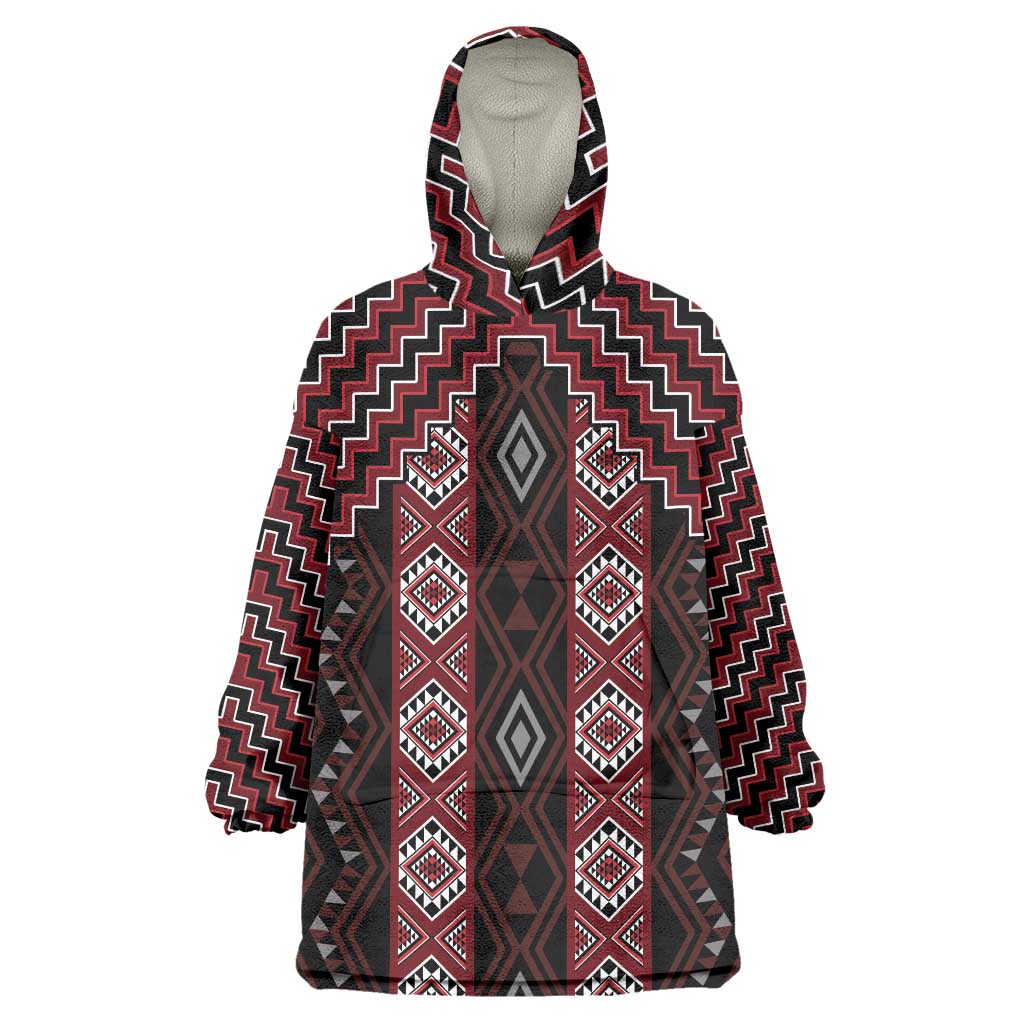 New Zealand Aotearoa Wearable Blanket Hoodie Red Poutama With Taniko Pattern LT05 One Size Red - Polynesian Pride