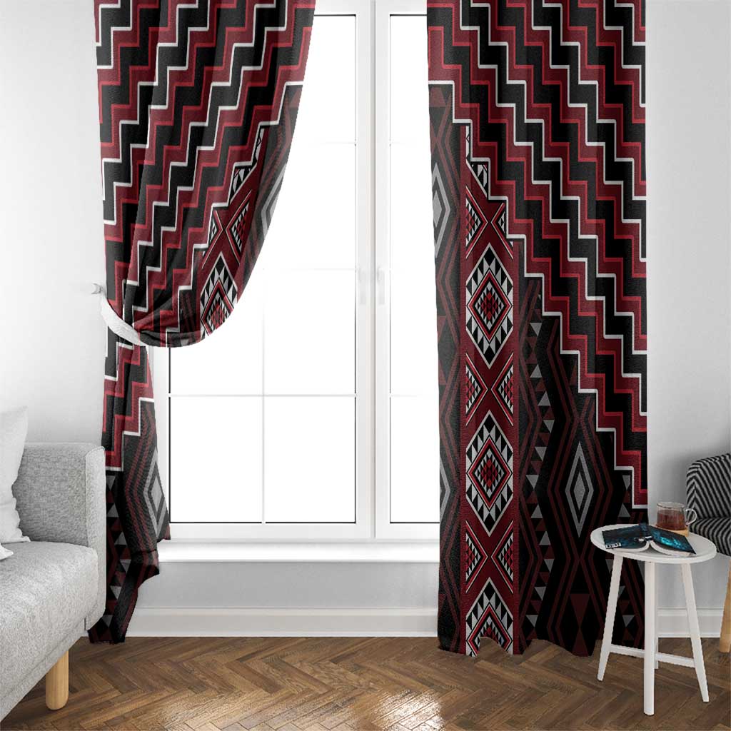 New Zealand Aotearoa Window Curtain Red Poutama With Taniko Pattern LT05