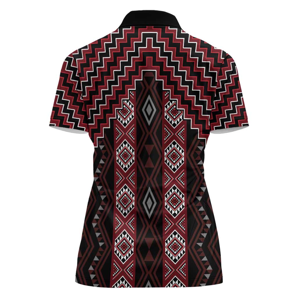 New Zealand Aotearoa Women Polo Shirt Red Poutama With Taniko Pattern LT05