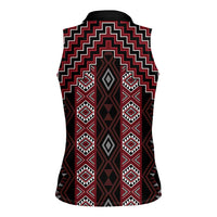 New Zealand Aotearoa Women Sleeveless Polo Shirt Red Poutama With Taniko Pattern LT05