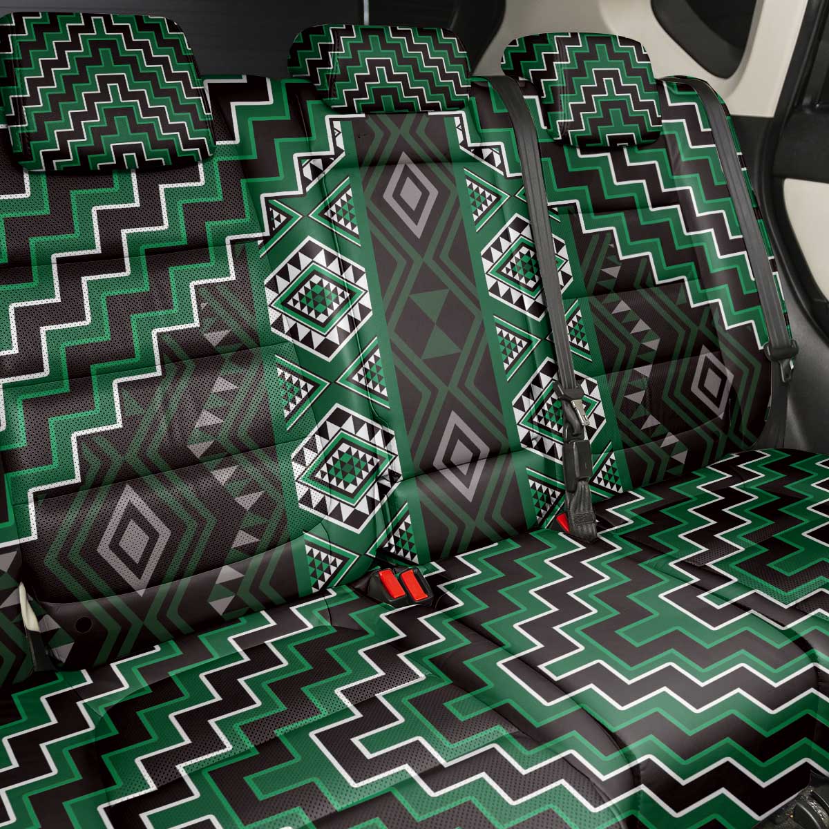 New Zealand Aotearoa Back Car Seat Cover Green Poutama With Taniko Pattern LT05