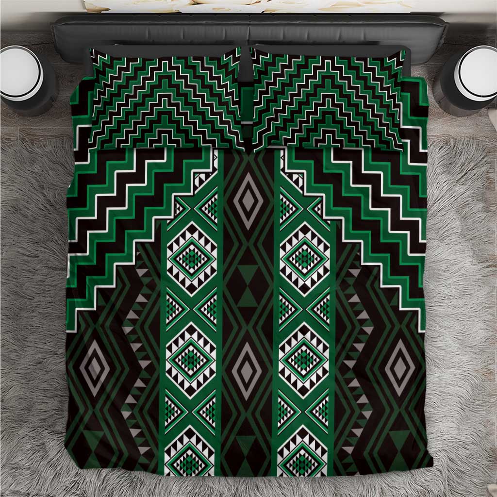 New Zealand Aotearoa Bedding Set Green Poutama With Taniko Pattern LT05
