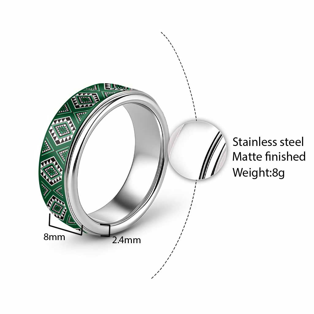 New Zealand Aotearoa Classic Ring Green Poutama With Taniko Pattern - Polynesian Pride