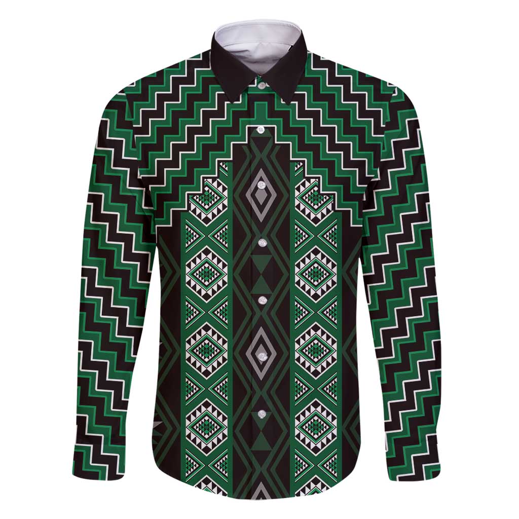 New Zealand Aotearoa Family Matching Mermaid Dress and Hawaiian Shirt Green Poutama With Taniko Pattern LT05