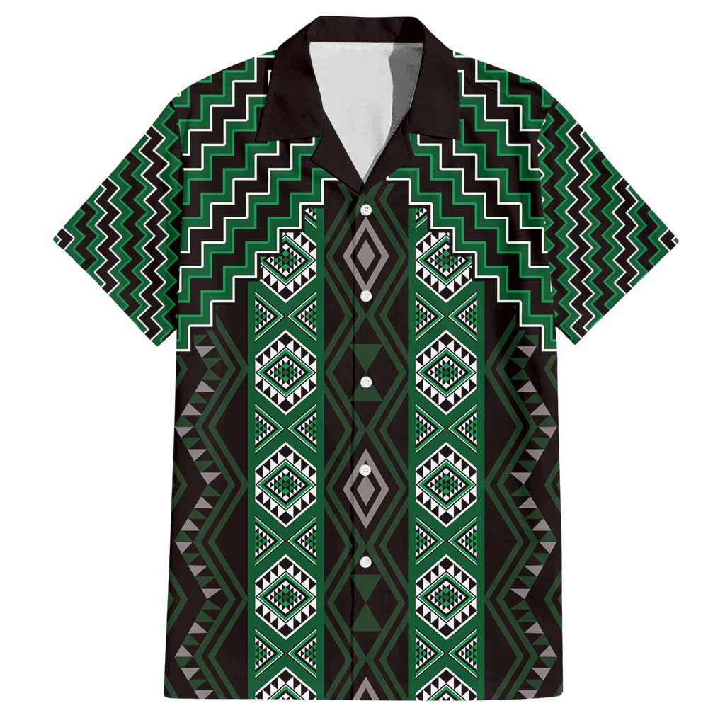 New Zealand Aotearoa Family Matching Summer Maxi Dress and Hawaiian Shirt Green Poutama With Taniko Pattern LT05