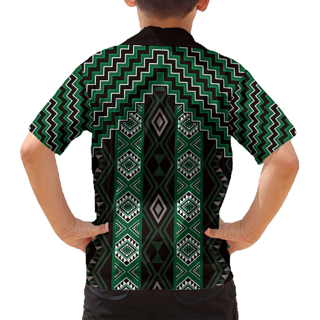 New Zealand Aotearoa Family Matching Tank Maxi Dress and Hawaiian Shirt Green Poutama With Taniko Pattern LT05