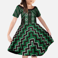 New Zealand Aotearoa Family Matching Tank Maxi Dress and Hawaiian Shirt Green Poutama With Taniko Pattern LT05