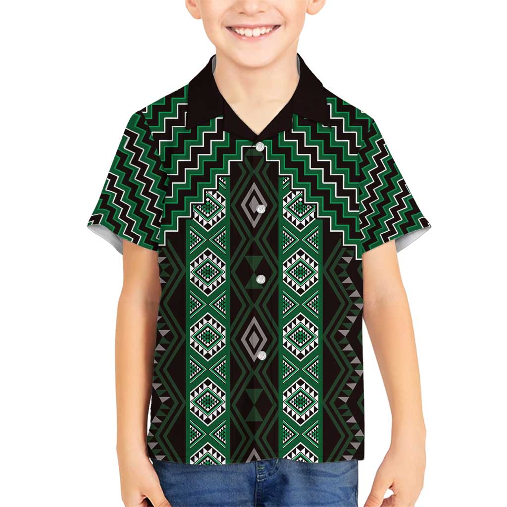 New Zealand Aotearoa Family Matching Tank Maxi Dress and Hawaiian Shirt Green Poutama With Taniko Pattern LT05