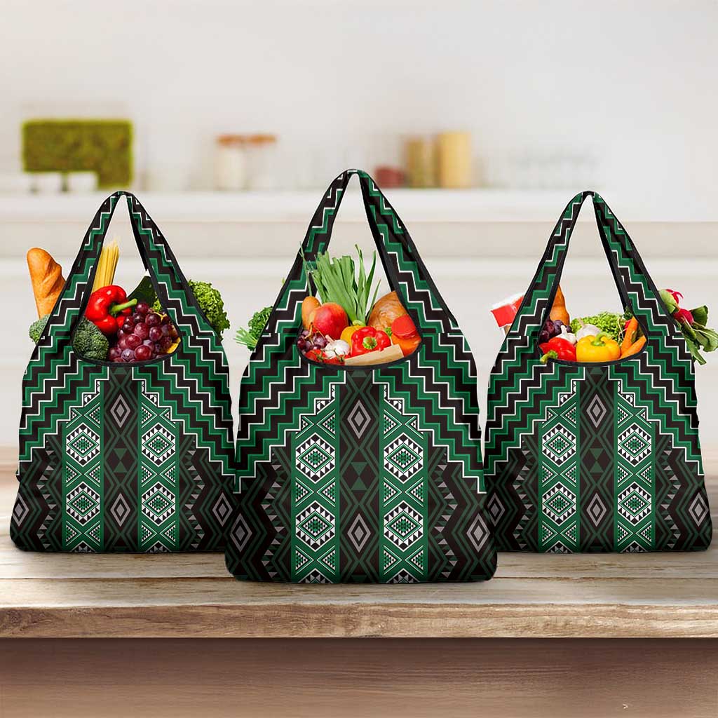 New Zealand Aotearoa Grocery Bag Green Poutama With Taniko Pattern