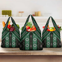 New Zealand Aotearoa Grocery Bag Green Poutama With Taniko Pattern