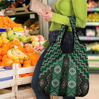 New Zealand Aotearoa Grocery Bag Green Poutama With Taniko Pattern