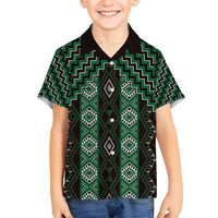 New Zealand Aotearoa Kid Hawaiian Shirt Green Poutama With Taniko Pattern LT05