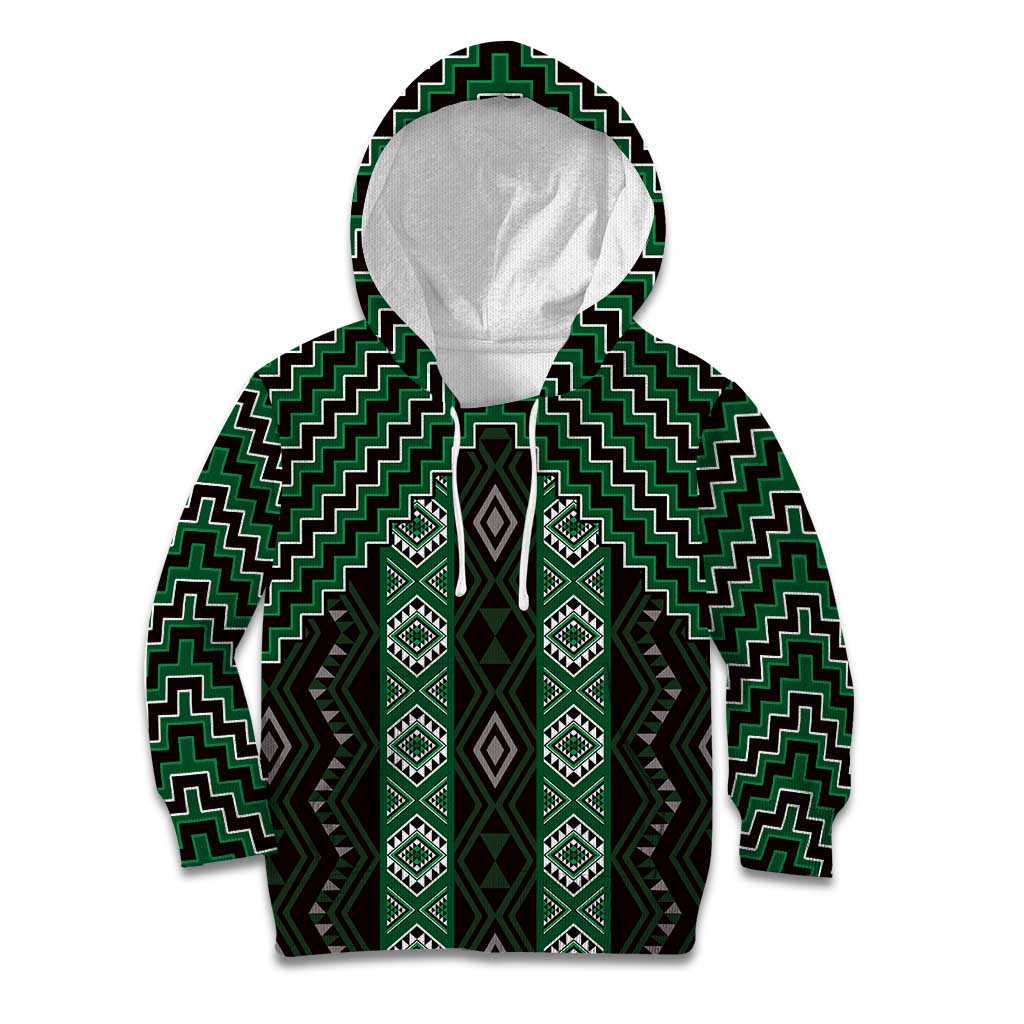 New Zealand Aotearoa Kid Hoodie Green Poutama With Taniko Pattern LT05