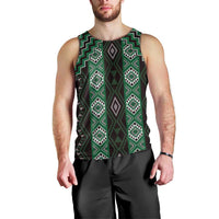 New Zealand Aotearoa Men Tank Top Green Poutama With Taniko Pattern LT05