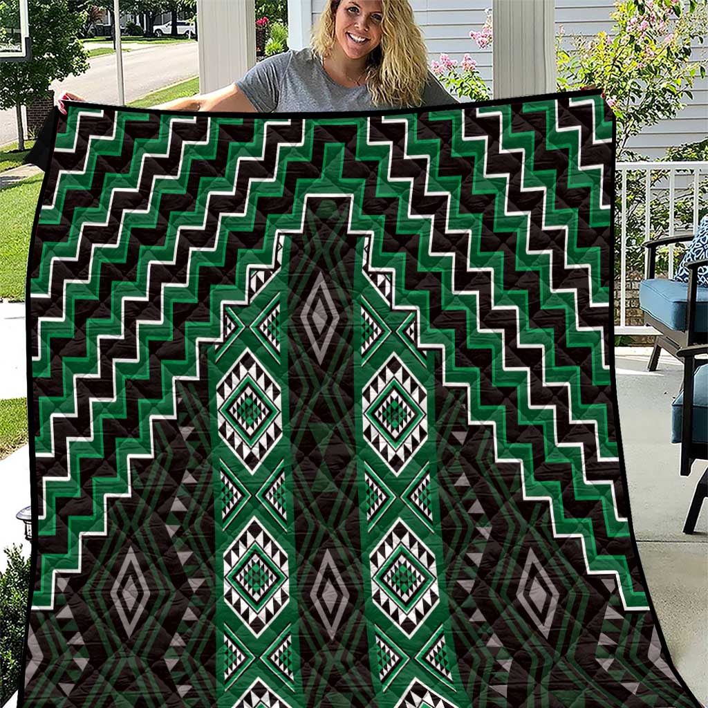 New Zealand Aotearoa Quilt Green Poutama With Taniko Pattern LT05 Green - Polynesian Pride