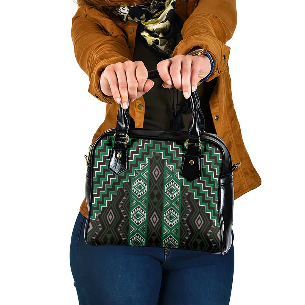 New Zealand Aotearoa Shoulder Handbag Green Poutama With Taniko Pattern LT05 One Size Green - Polynesian Pride