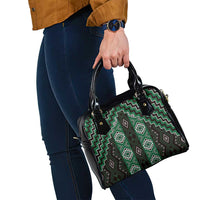 New Zealand Aotearoa Shoulder Handbag Green Poutama With Taniko Pattern LT05