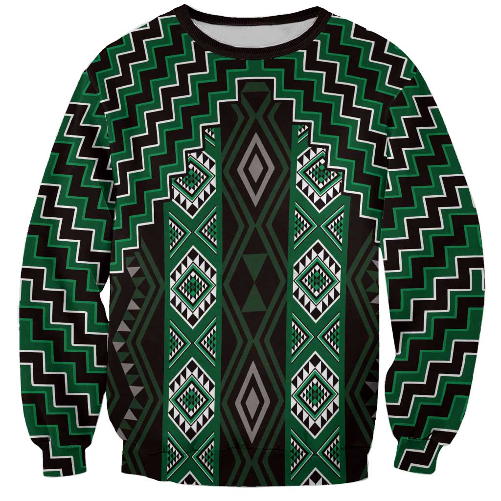 New Zealand Aotearoa Sweatshirt Green Poutama With Taniko Pattern LT05
