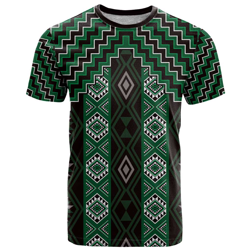 New Zealand Aotearoa T Shirt Green Poutama With Taniko Pattern LT05