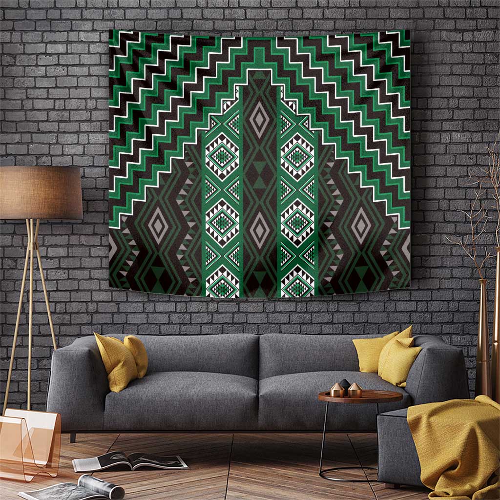 New Zealand Aotearoa Tapestry Green Poutama With Taniko Pattern LT05