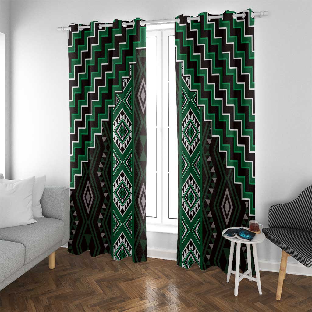 New Zealand Aotearoa Window Curtain Green Poutama With Taniko Pattern LT05