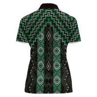 New Zealand Aotearoa Women Polo Shirt Green Poutama With Taniko Pattern LT05