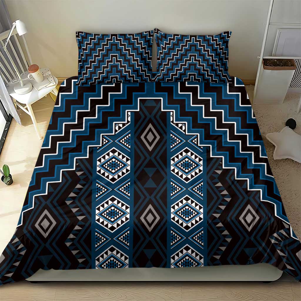 New Zealand Aotearoa Bedding Set Blue Poutama With Taniko Pattern LT05