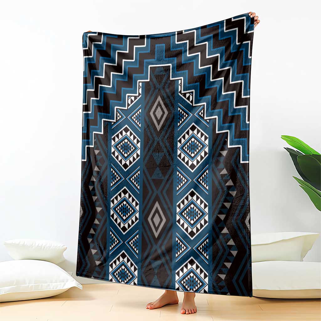 New Zealand Aotearoa Blanket Blue Poutama With Taniko Pattern LT05