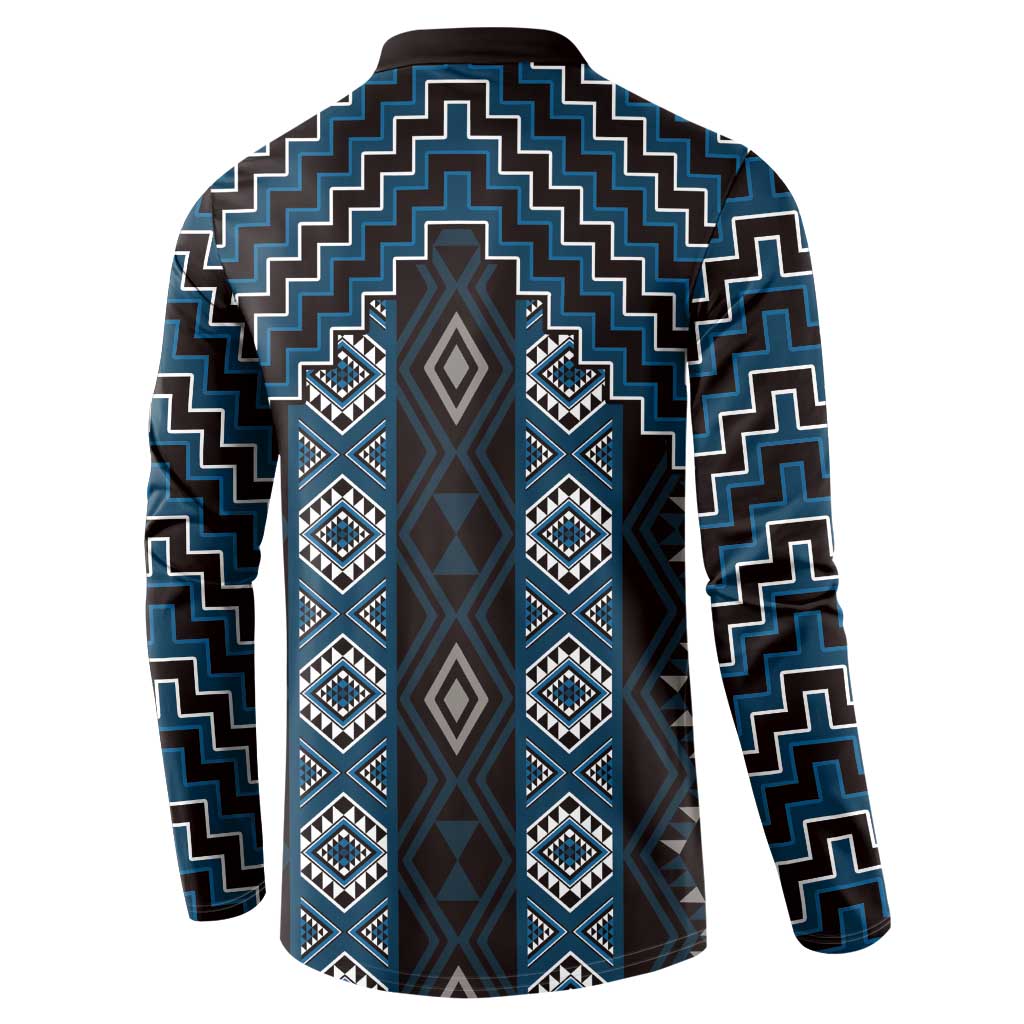 New Zealand Aotearoa Button Sweatshirt Blue Poutama With Taniko Pattern LT05