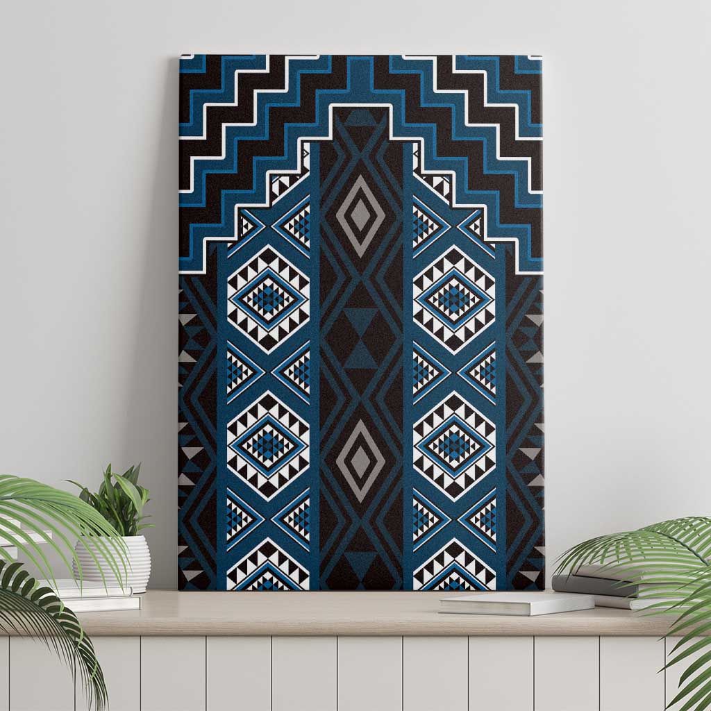 New Zealand Aotearoa Canvas Wall Art Blue Poutama With Taniko Pattern LT05